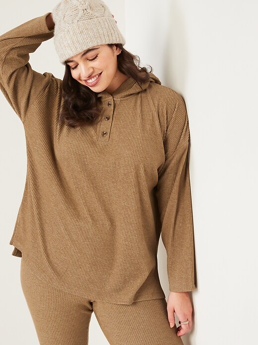 Image number 1 showing, Cozy Oversized Rib-Knit Tunic Hoodie