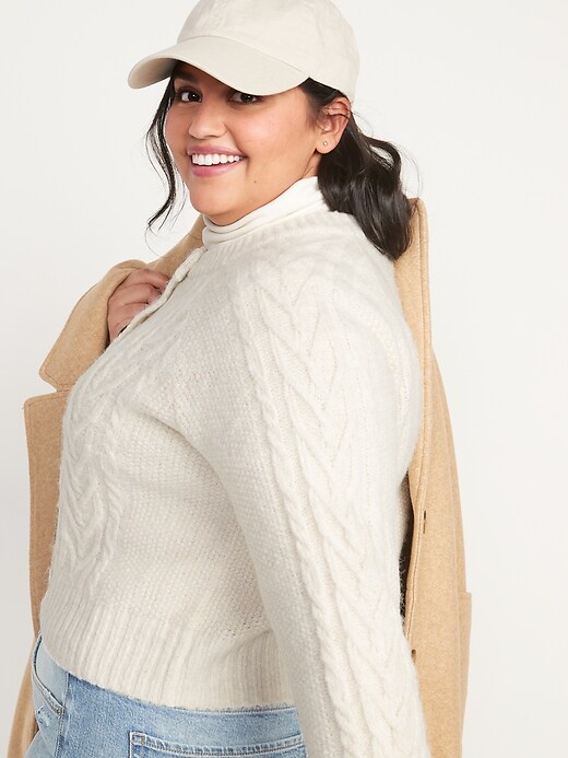 Image number 8 showing, Cropped Cable-Knit Cardigan Sweater