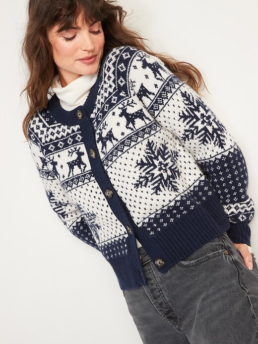 Image number 5 showing, Fair Isle Button-Front Cardigan Sweater for Women