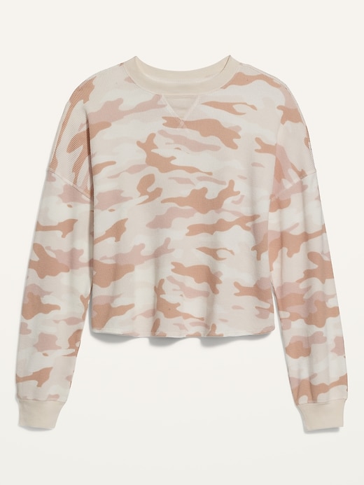 Image number 4 showing, Long-Sleeve Loose Cropped Camo-Print Waffle-Knit Top