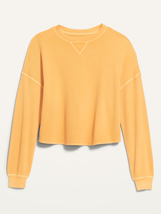 Image number 4 showing, Long-Sleeve Cropped Waffle-Knit Easy T-Shirt