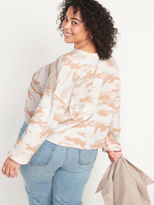 Image number 8 showing, Long-Sleeve Loose Cropped Camo-Print Waffle-Knit Top