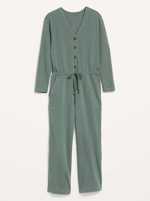 Image number 4 showing, Long-Sleeve Cropped French-Terry Utility Jumpsuit for Women