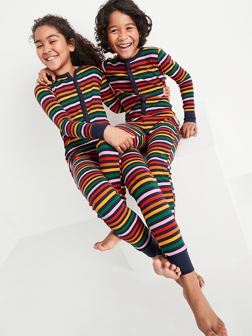 View large product image 1 of 4. Gender-Neutral Matching Snug-Fit Printed Henley Pajama One-Piece for Kids