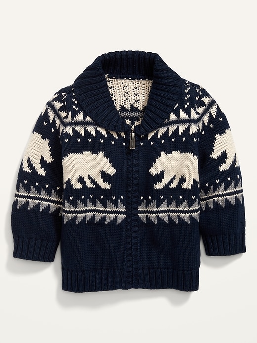 View large product image 1 of 2. Unisex Fair Isle Shawl-Collar Zip Cardigan Sweater for Baby