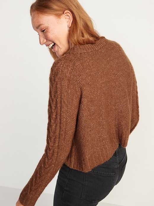 Image number 5 showing, Cropped Cable-Knit Cardigan Sweater for Women