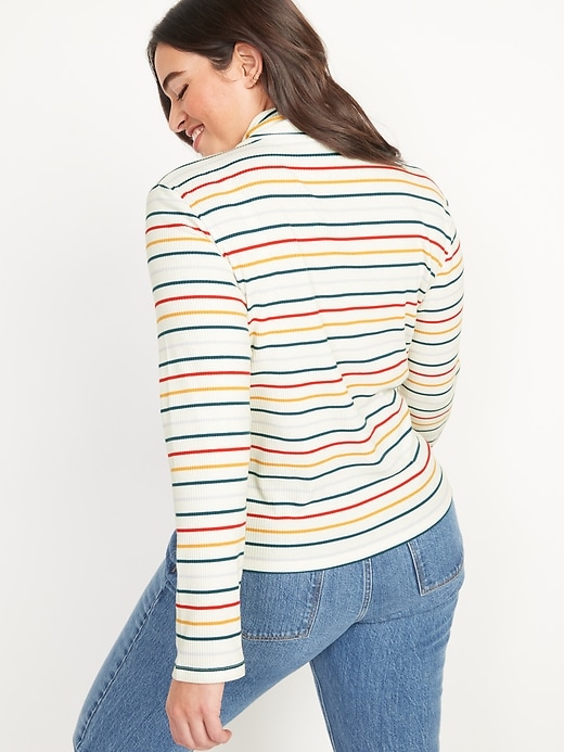 Image number 2 showing, Striped Rib-Knit Long-Sleeve Turtleneck Top for Women
