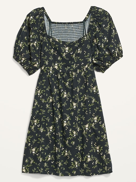 Image number 4 showing, Puff-Sleeve Smocked Floral-Print Mini Swing Dress