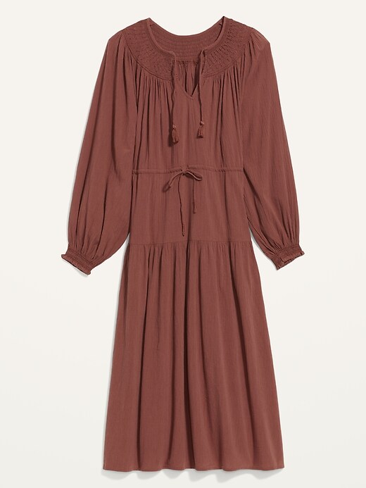 Image number 4 showing, Waist-Defined Crinkle-Textured Long-Sleeve Midi Dress