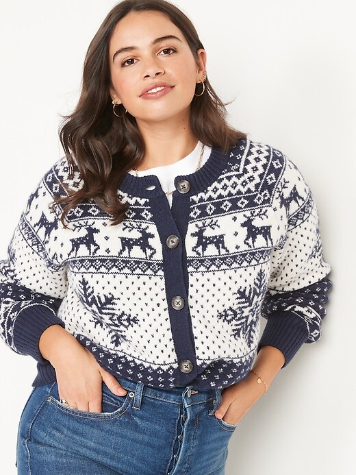 Image number 1 showing, Fair Isle Button-Front Cardigan Sweater