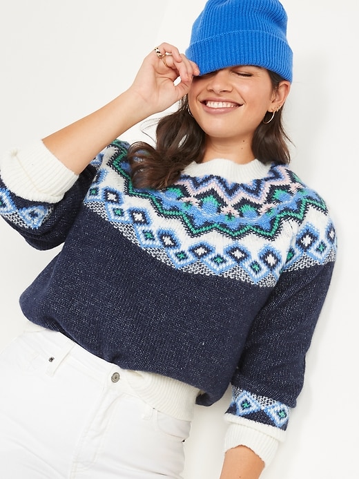 Image number 1 showing, Crew Neck Fair Isle Sweater