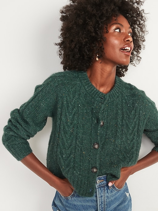 Image number 5 showing, Cropped Cable-Knit Cardigan Sweater