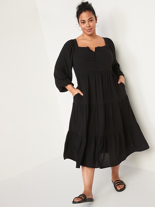 Image number 7 showing, Long-Sleeve Button-Down Tiered Maxi Swing Dress