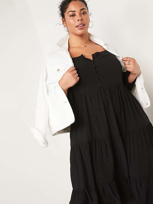 Image number 3 showing, Long-Sleeve Button-Down Tiered Maxi Swing Dress