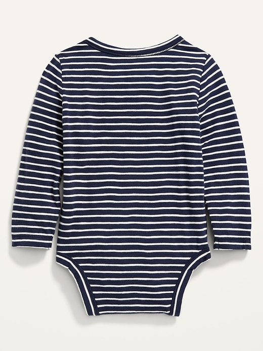 View large product image 2 of 3. Unisex Striped Dino-Graphic Henley Bodysuit for Baby