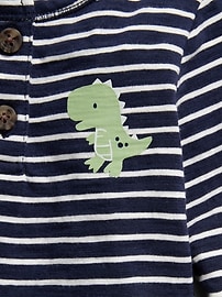 View large product image 3 of 3. Unisex Striped Dino-Graphic Henley Bodysuit for Baby