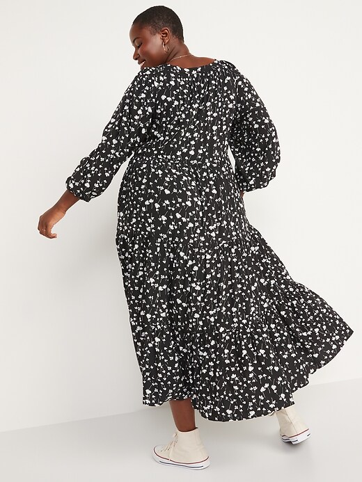 Image number 8 showing, Long-Sleeve Floral-Print Tiered Midi Swing Dress