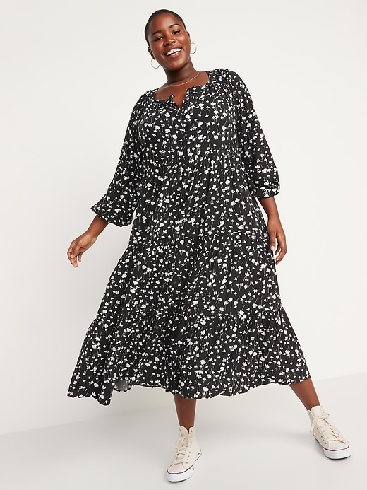 Image number 7 showing, Long-Sleeve Floral-Print Tiered Midi Swing Dress