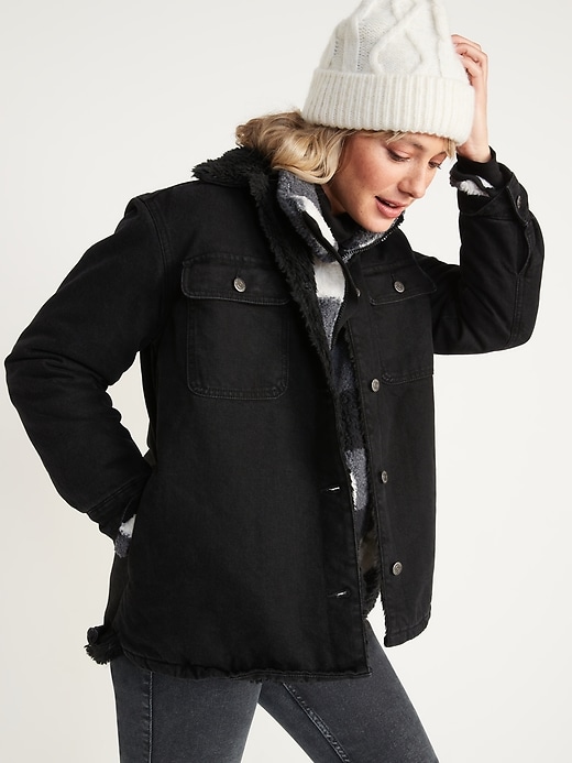Image number 1 showing, Sherpa-Lined Jean Shacket for Women