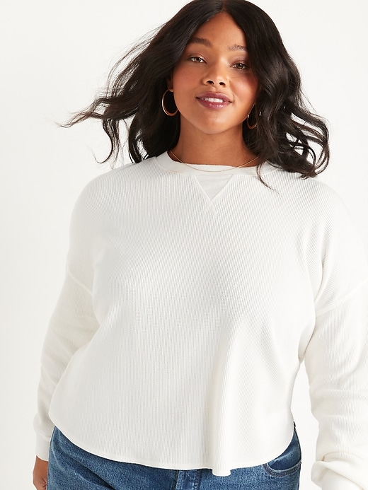 Image number 6 showing, Long-Sleeve Loose Cropped Waffle-Knit Easy T-Shirt