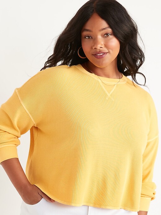 Image number 7 showing, Long-Sleeve Cropped Waffle-Knit Easy T-Shirt