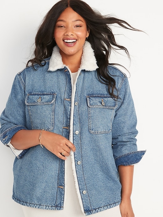 Image number 1 showing, Cozy Sherpa-Lined Jean Shacket for Women