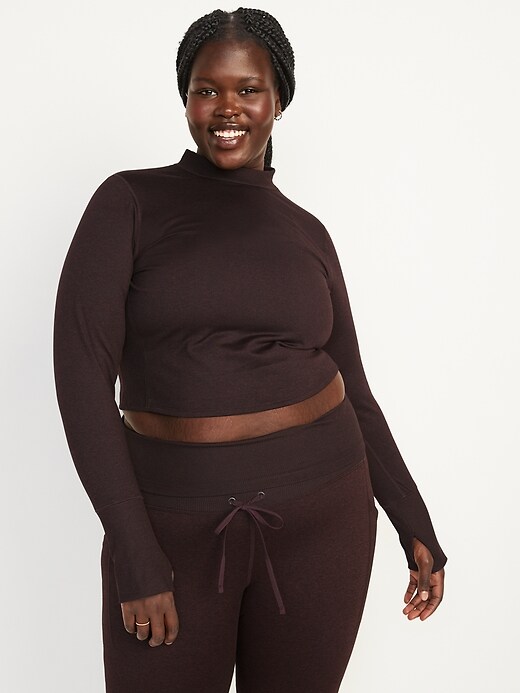 Image number 7 showing, CozeCore Long-Sleeve Cropped Rib-Paneled Top