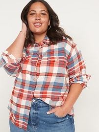 View large product image 3 of 3. Oversized Plaid Flannel Boyfriend Tunic Shirt