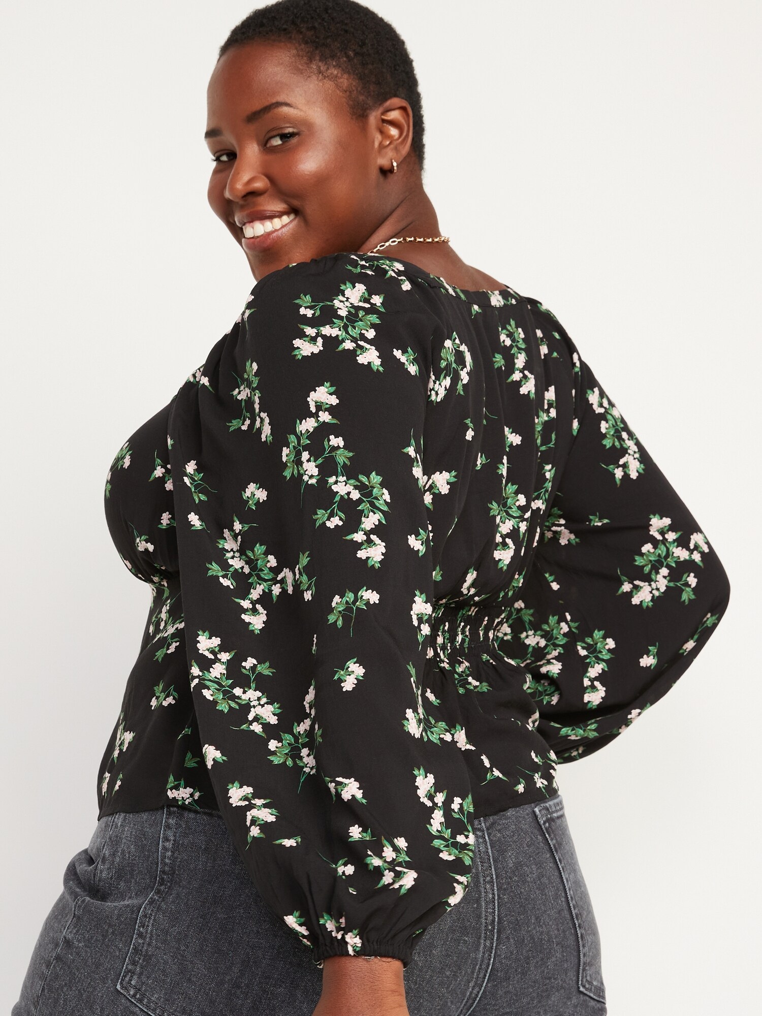 Floral Print Square Neck Blouse For Women Old Navy