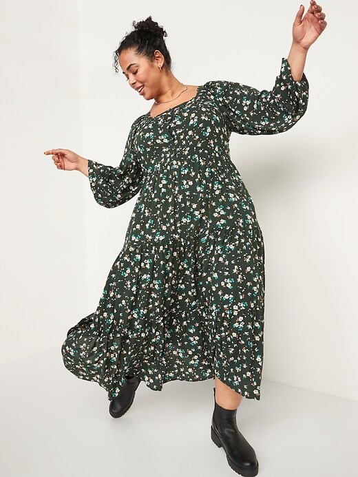 Image number 7 showing, Long-Sleeve Tiered Floral Maxi Swing Dress