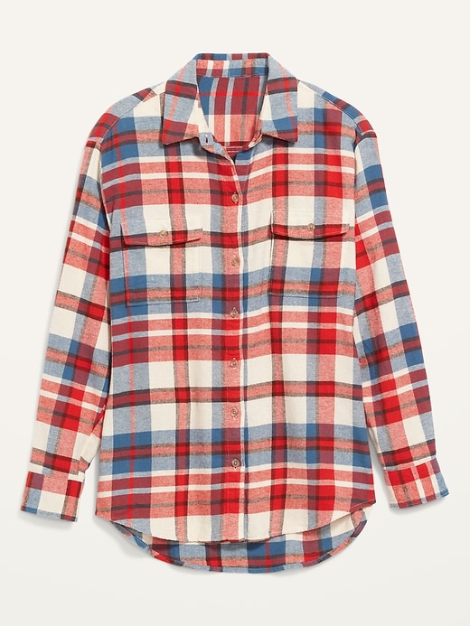 View large product image 1 of 3. Oversized Plaid Flannel Boyfriend Tunic Shirt