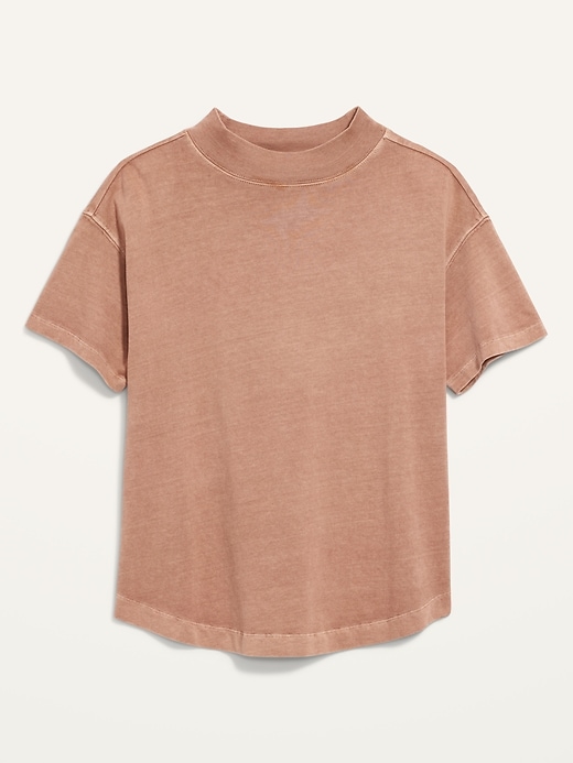 View large product image 2 of 2. Garment-Dyed Mock-Neck Easy T-Shirt for Women