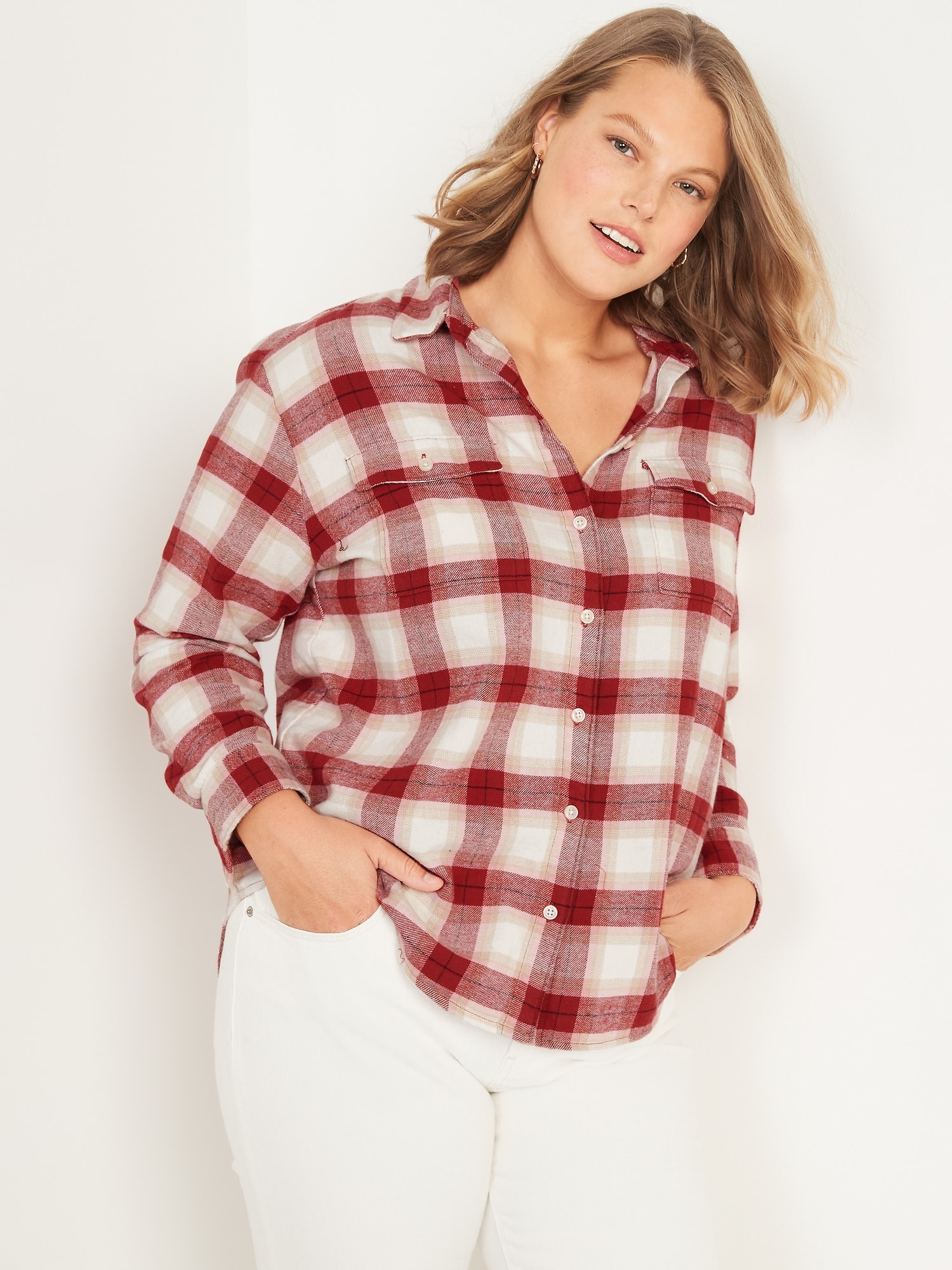 Oversized Plaid Flannel Boyfriend Tunic Shirt Old Navy