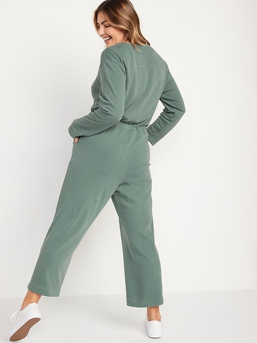 Image number 2 showing, Long-Sleeve Cropped French-Terry Utility Jumpsuit for Women