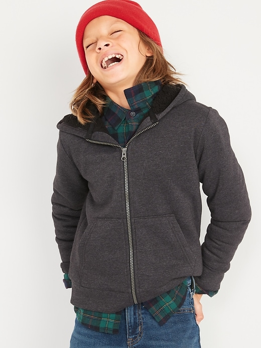 View large product image 1 of 2. Cozy Sherpa-Lined Zip Hoodie for Boys