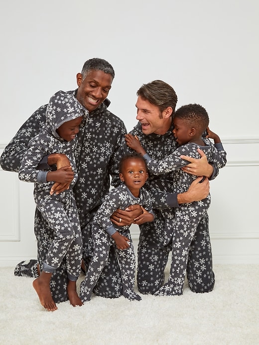View large product image 2 of 2. Matching Printed Microfleece Hooded One-Piece Pajamas