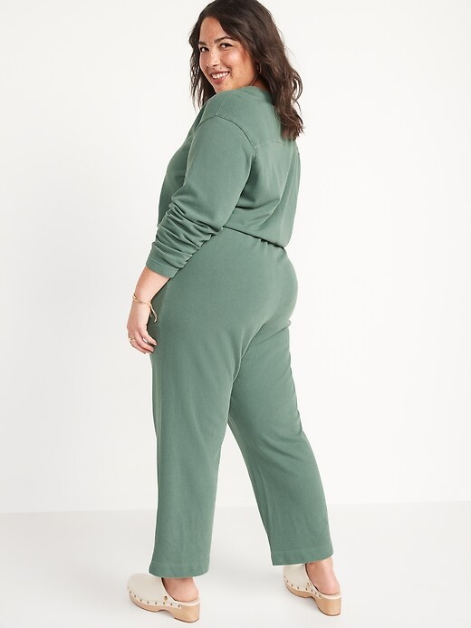 Image number 8 showing, Long-Sleeve Cropped French-Terry Utility Jumpsuit for Women