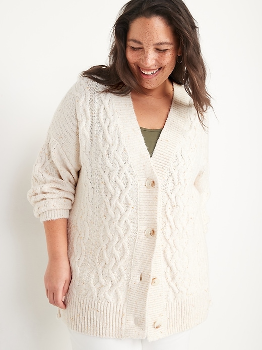 Image number 7 showing, Slouchy Cable-Knit Button-Front Cardigan Sweater for Women