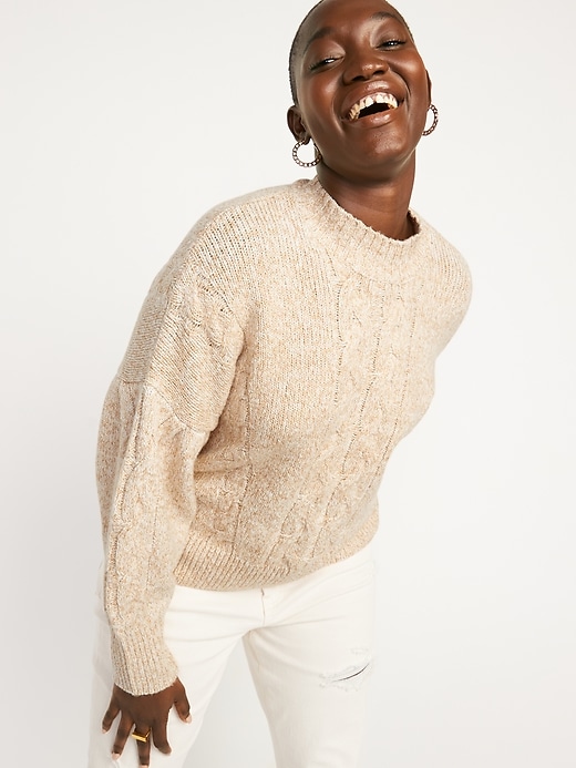 Image number 1 showing, Mock-Neck Heathered Cable-Knit Sweater