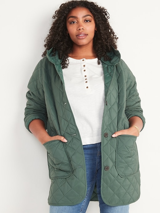 View large product image 1 of 1. Quilted Long-Line Hooded Liner Jacket for Women