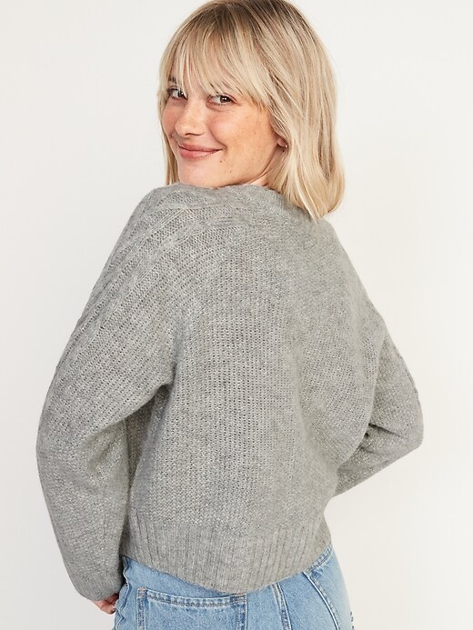 Image number 6 showing, Cropped Cable-Knit Cardigan Sweater for Women