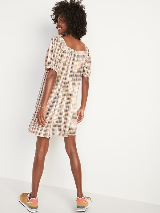 Image number 6 showing, Textured Dobby-Gingham Puff-Sleeve Swing Dress for Women