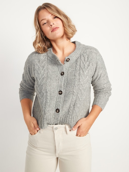 Image number 1 showing, Cropped Cable-Knit Cardigan Sweater for Women