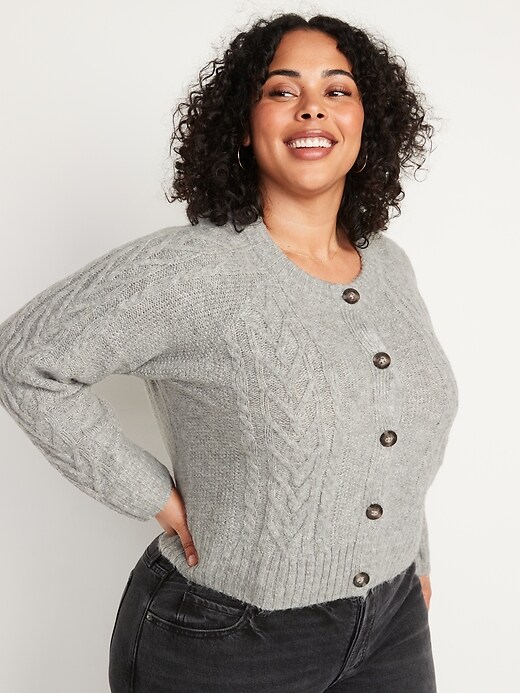 Image number 7 showing, Cropped Cable-Knit Cardigan Sweater for Women