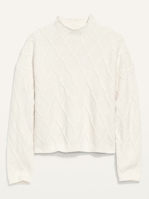Image number 4 showing, Mock-Neck Diamond Stitch Cable-Knit Pullover Sweater