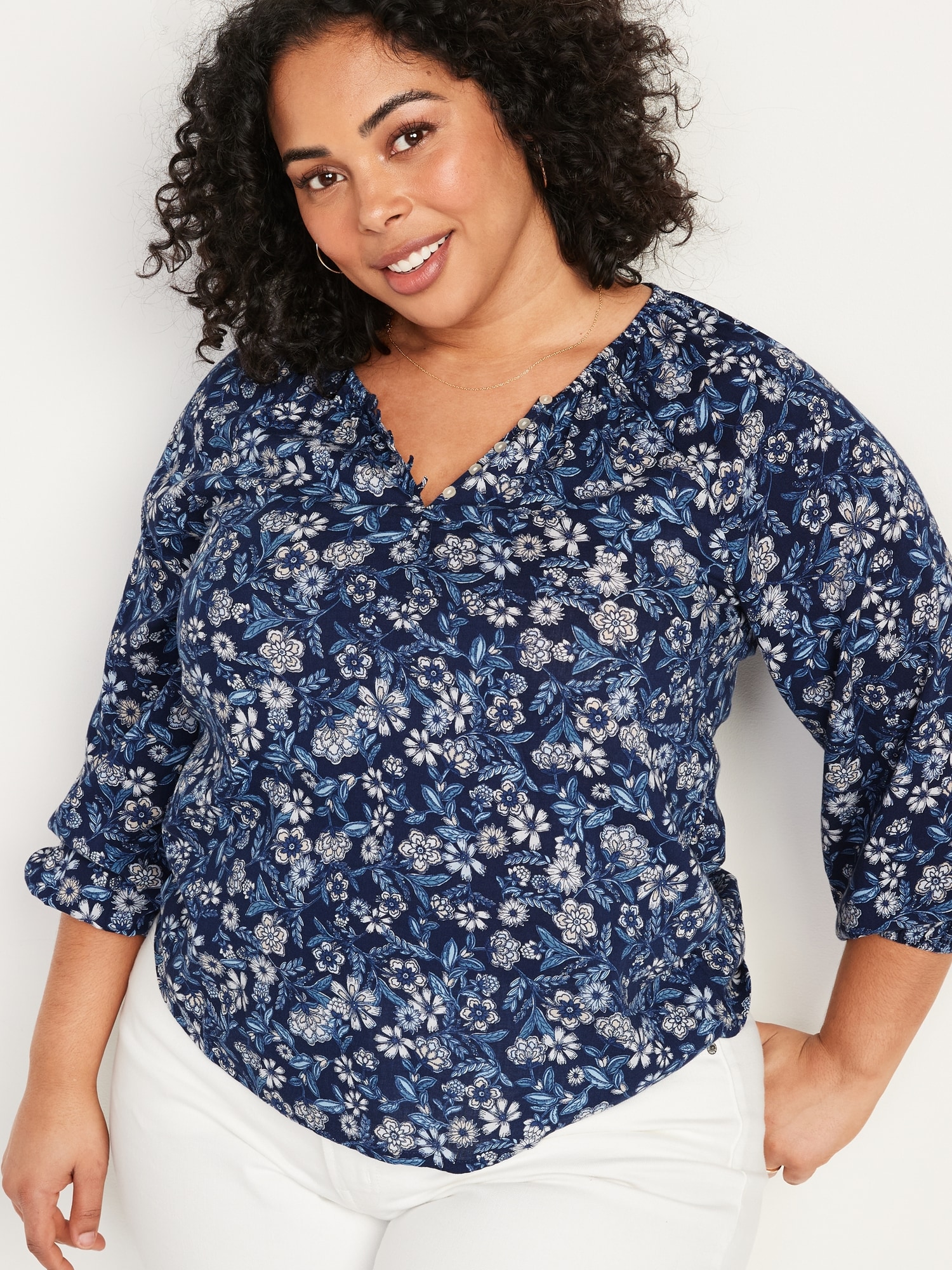 Long Sleeve Shirred Floral Print Poet Blouse For Women Old Navy