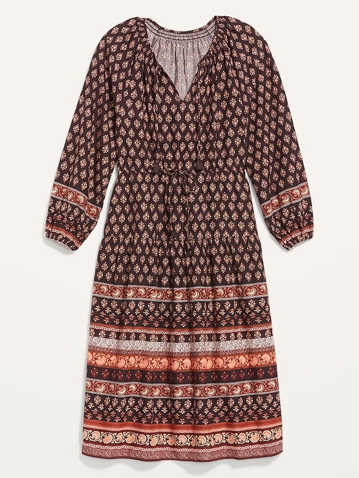 Image number 4 showing, Long-Sleeve Waist-Defined Tiered Poet Midi Dress
