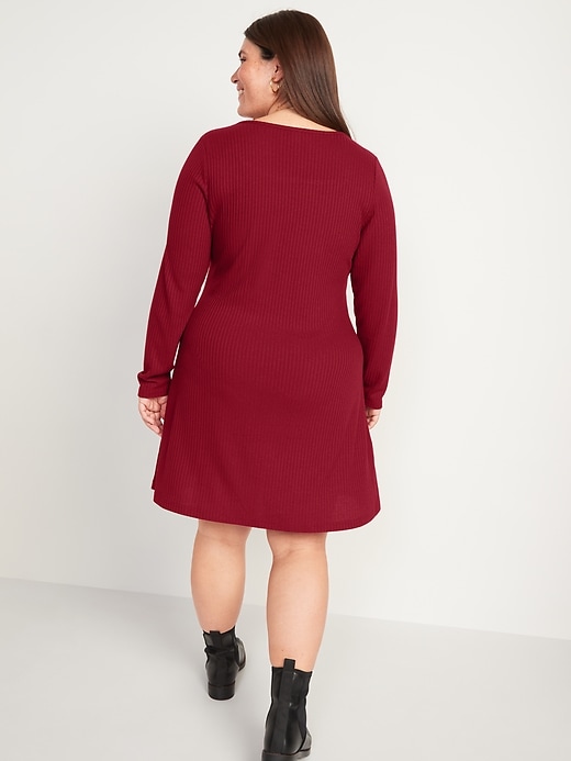 Image number 8 showing, Fit & Flare Rib-Knit Long-Sleeve Mini Dress for Women
