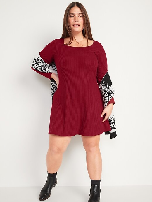 Image number 7 showing, Fit & Flare Rib-Knit Long-Sleeve Mini Dress for Women