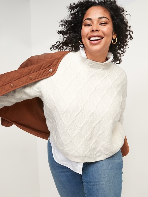 Image number 3 showing, Mock-Neck Diamond Stitch Cable-Knit Pullover Sweater